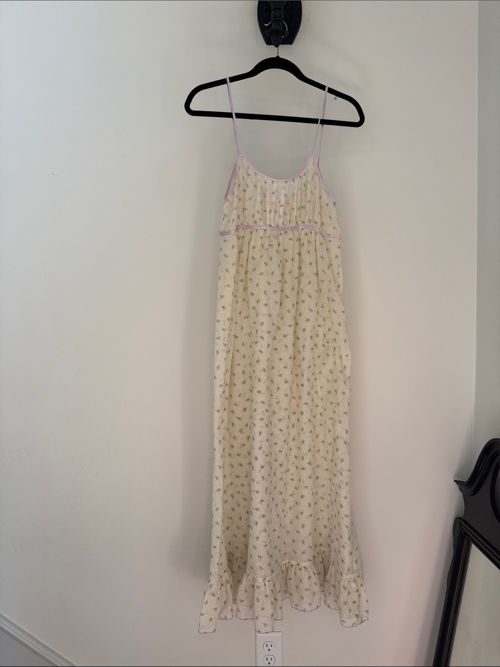 Rare vintage St Michael Semi Sheer maxi nightgown dress w floral and polka dot